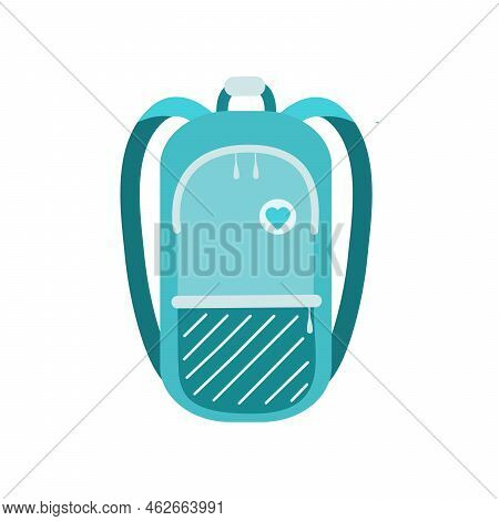 Blue School Bag Isolated On White Background. Back To School Concept. Flat Simple Backpack Icon For 