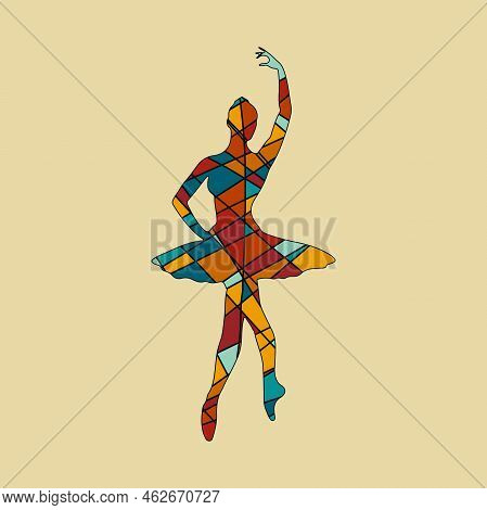 Balerina Silhouette In Mosaic Style. Abstract Geometric Irregular Mosaic. Polygonal Geometric Outlin