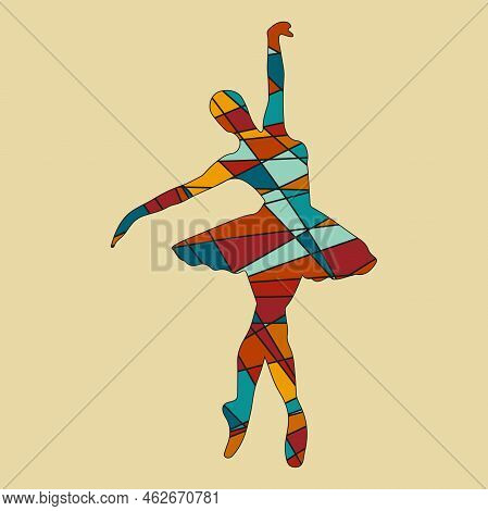 Balerina Silhouette In Mosaic Style. Abstract Geometric Irregular Mosaic. Polygonal Geometric Outlin