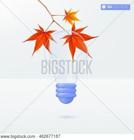 Light Bulb Transparency And Red Meple. Brainstorm, Development, Idea Icon Metaphor. 3d Vector Isolat