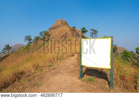 Blank Billboard Ready For New Advertisement At Khao Chang Puak Mountain Thailand.