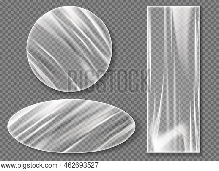 Transparent Plastic Stretch Film For Wrapping Food And Protection Packaging. Vector Realistic Clear 
