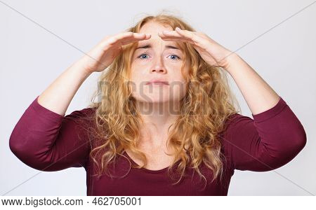 Beautiful Woman Searching Of Somebody, Worried Woman