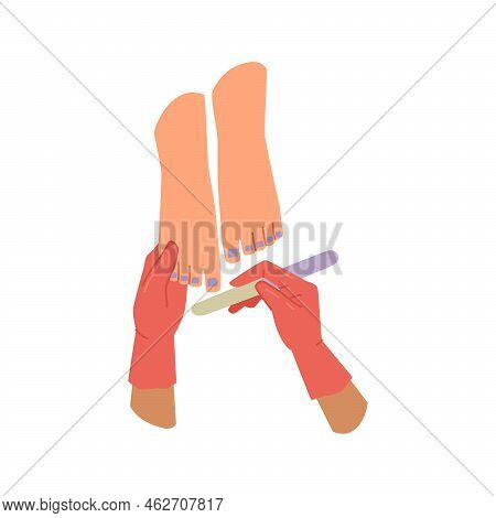 Pedicure In Spa Salon Or Beauty Center. Isolated Woman Leg And Hand Of Specialist. Chiropody And Car