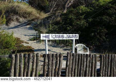 Italy, Lecce, Torre Dell'orso: Road Signal ( The Caribbean Of Salento).