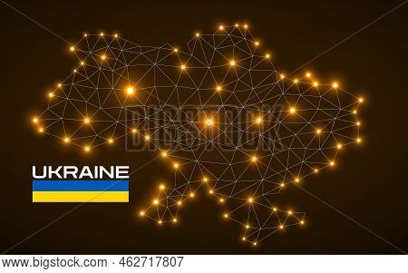 Ukriane Map Made With Connected Lines And Glowing Dots