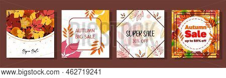 Trendy Abstract Square Art Templates With Colorful Leaves Fall Season And Text Autumn Sale With 50% 