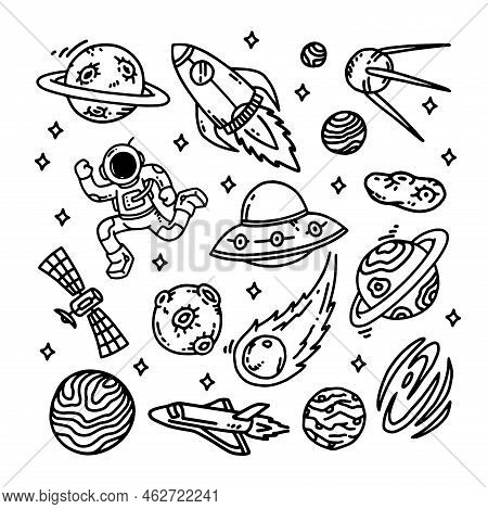 Doodle Galaxy Set Line Illustration Hand Drawn