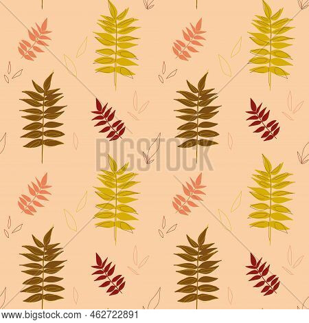 Fall Seamless Pattern With Maple Leaves On Cream Background