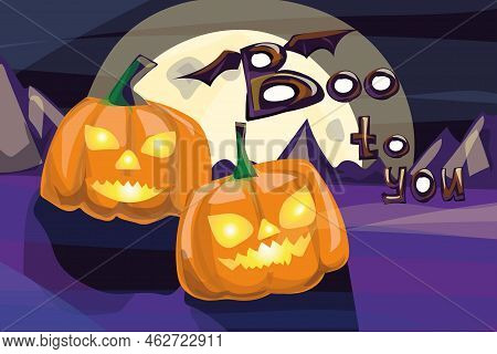 Halloween Party Invitations, Greeting Cards, Or Posters Set With Calligraphy, Cutest Pumpkins.