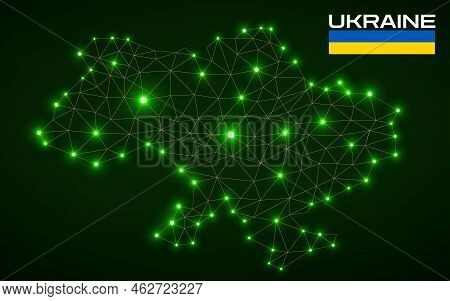 Ukriane Map Made With Connected Lines And Glowing Dots. Vector Illustration