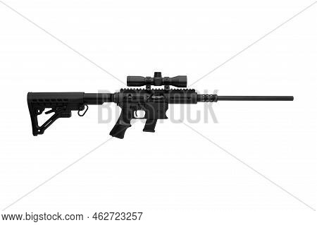 Modern Automatic Rifle Isolated On Black Background. Weapons For Police, Special Forces And The Army