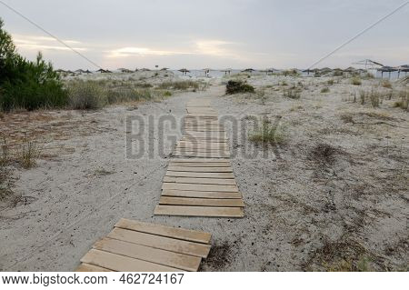 Golden Beach (skala Potamia) On The Greek Island Of Thassos During A Cloudy Summer Morning.