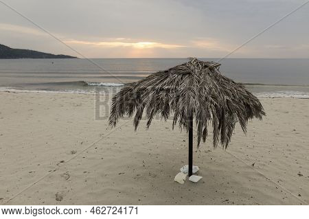 Golden Beach (skala Potamia) On The Greek Island Of Thassos During A Cloudy Summer Morning.