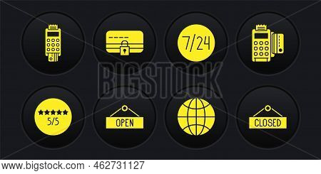 Set Consumer Or Customer Product Rating, Pos Terminal With Credit Card, Hanging Sign Open, Worldwide