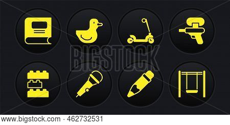 Set Toy Building Block Bricks, Water Gun, Microphone, Pencil With Eraser, Roller Scooter, Rubber Duc