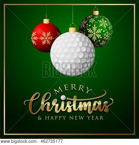 Golf Christmas Card. Merry Christmas And Happy New Year. Golf-ball Ornament
