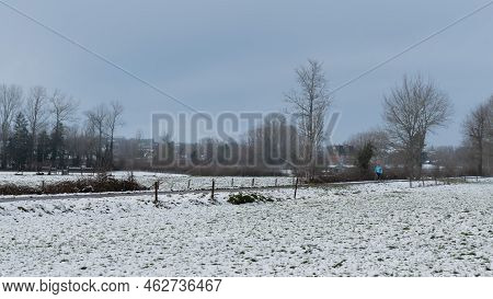Snow Winter Landscape Of The Walloon Countryside Around Jodoigne, Belgium