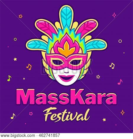Banner For Masskara Festival In Bacolod, Philippines. Traditional Carnival Mask Symbol. Vector Clip 