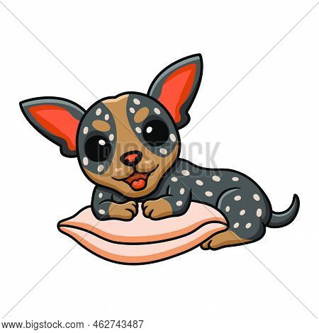 Vector Illustration Of Cute Australian Cattle Dog Cartoon On The Pillow