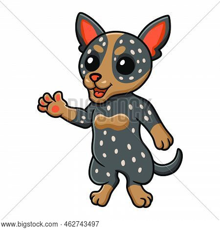 Vector Illustration Of Cute Australian Cattle Dog Cartoon Waving Hand