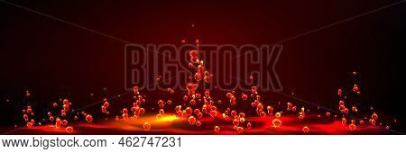 Boiling Water, Abstract Background With Red Bubbles Flying Up From Glowing Liquid Surface, Dynamic M