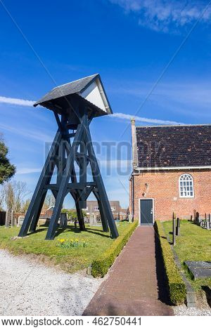 Boijl, Netherlands - March 30, 2021: Clock Tower At The Church In Boijl Near Drents-friese Wold, Net