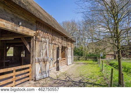 Orvelte, Netherlands - April 16, 2021: Old Wooden Barn In Historic Village Orvelte, Netherlands