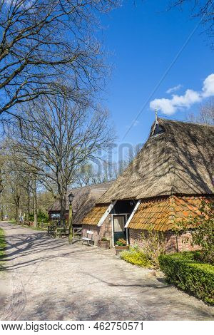Orvelte, Netherlands - April 16, 2021: Historic Farmhouse At The Brink Square Of Orvelte, Netherland