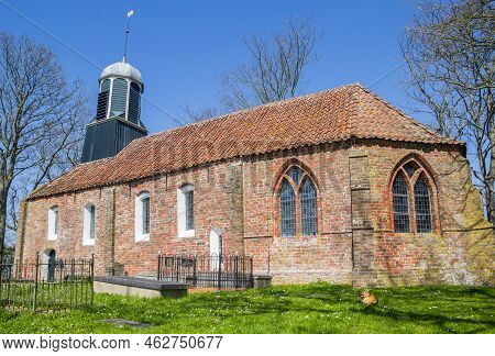 Fransum, Netherlands - April 20, 2021: Historic Church Of Fransum In Groningen, Netherlands