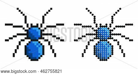 Pixel Icon. Eight Legged Poisonous Spider. Dangerous Insect Pests. Simple Retro Game Vector Isolated