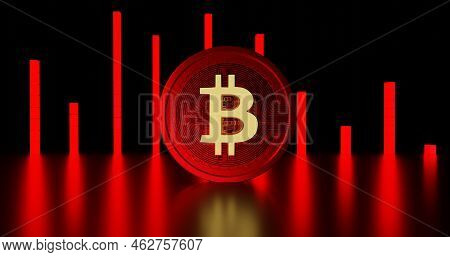 Bitcoin Value Rising Down ( Btc )bitcoin Falling Price. Price Fall Drop Concept . 3d Rendering