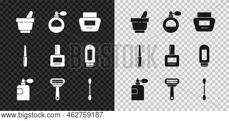 Set Mortar And Pestle, Perfume, Cream Lotion Cosmetic Tube, Shaving Razor, Cotton Swab For Ears, Nai
