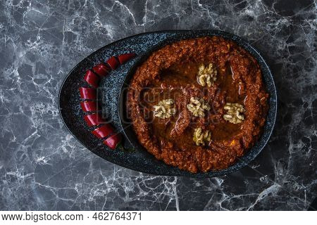 Mhammara Is A Hot Pepper Dip Originally From Aleppo, Syria , Lebanon Found In Levantine And Turkish 