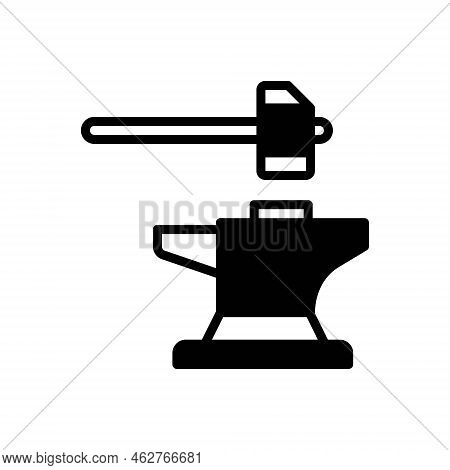 Black Solid Icon For Forge Anvil Stithy Manufacture Hammer Produce Metal Tough Iron