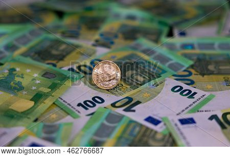 Danish Krone , Coin And Banknotes Twenty Krone Coin On A One Hundred Euro Note