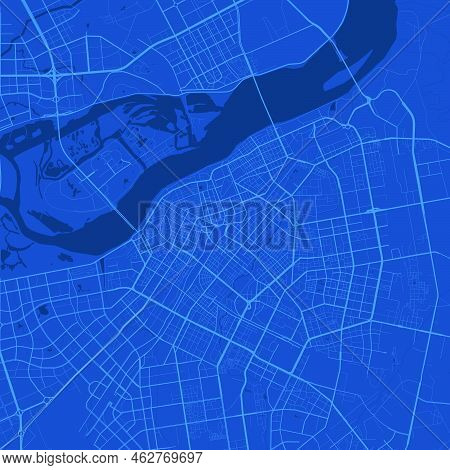 Detailed Vector Map Poster Of Harbin City Administrative Area. Blue Skyline Panorama. Decorative Gra