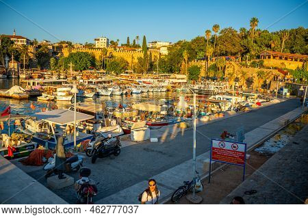 Antalya, Turkey - September 10, 2022: Harbor In The Old City Of Antalya Kaleici - Old Town Of Antaly