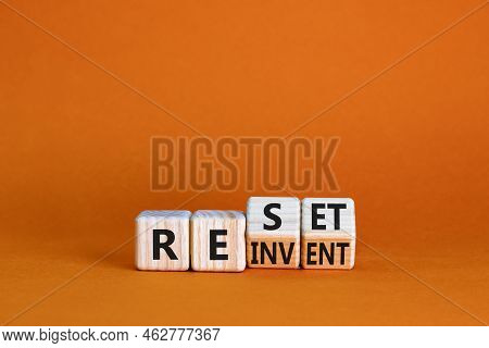 Reinvent And Reset Symbol. Turned Wooden Cubes And Changed The Concept Word Reinvent To Reset. Beaut