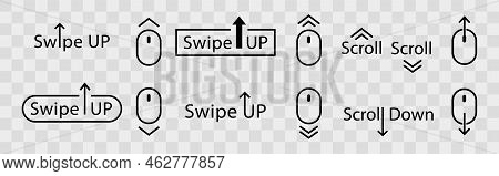 Scroll Mouse Icon Collection. Swipe Down And Up Line Icons Set. Scrolling Outline Vector Symbol. Vec