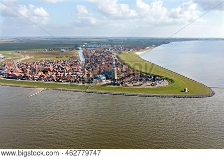 Aerial From The Traditional Village Hindeloopen At The Ijsselmeer In The Netherlands