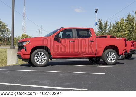 Kokomo - Circa October 2022: Chevrolet Silverado Display. Chevy Offers The Silverado In Wt, Custom, 