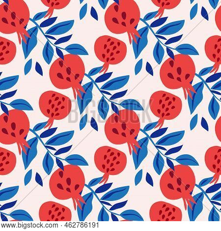 Beautiful  Seamless Pattern  With Pomegranate   Fruit For Trendy Summer Design. Modern  Texture For 