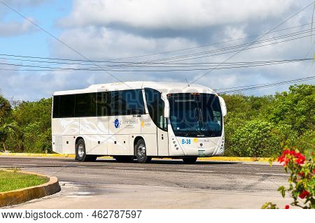 Quintana Roo, Mexico - May 16, 2017: Touristic Coach Bus Beccar B330 At An Interurban Freeway.