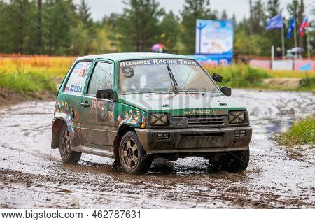 Nadym, Russia - September 4, 2022: Green Minicar Lada 1111 Oka Takes Part In The City Day Rally Cros