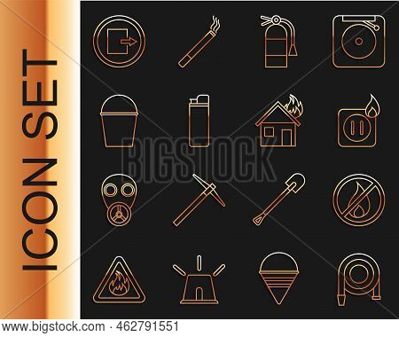 Set Line Fire Hose Reel, No Fire, Electric Wiring Of Socket In, Extinguisher, Lighter, Bucket, Exit 