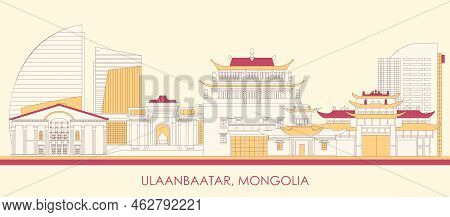 Cartoon Skyline Panorama Of City Of Ulaanbaatar, Mongolia - Vector Illustration