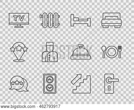 Set Line Five Stars Rating Review, Door Handle, Hotel Room Bed, Lift, Smart Tv, Concierge, Stairs Up