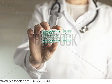 Kyiv, Ukraine, October 2022 - Potassium Iodide Tablets For Use In Case Of Radioactive Contamination.