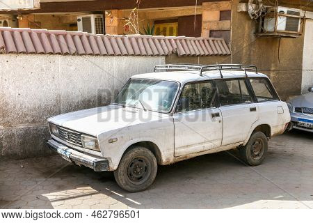 Giza, Egypt - January 26, 2021: Old Russian Estate Car Lada 2104 In A City Street.